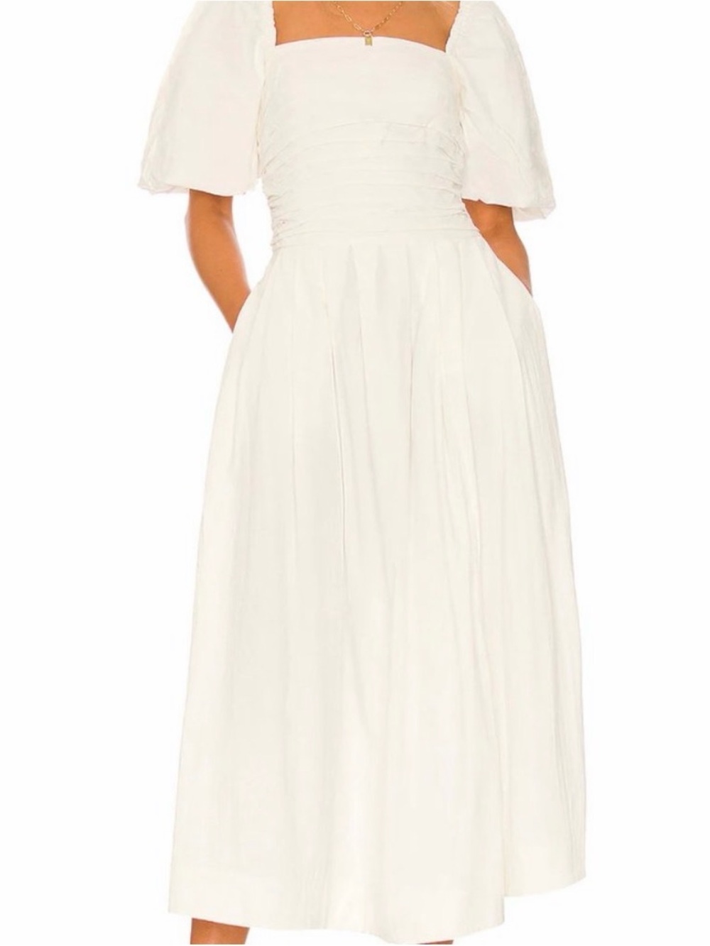 Free People Ain’t She‎ A Beaut Puff Sleeve White Midi Dress Size XS